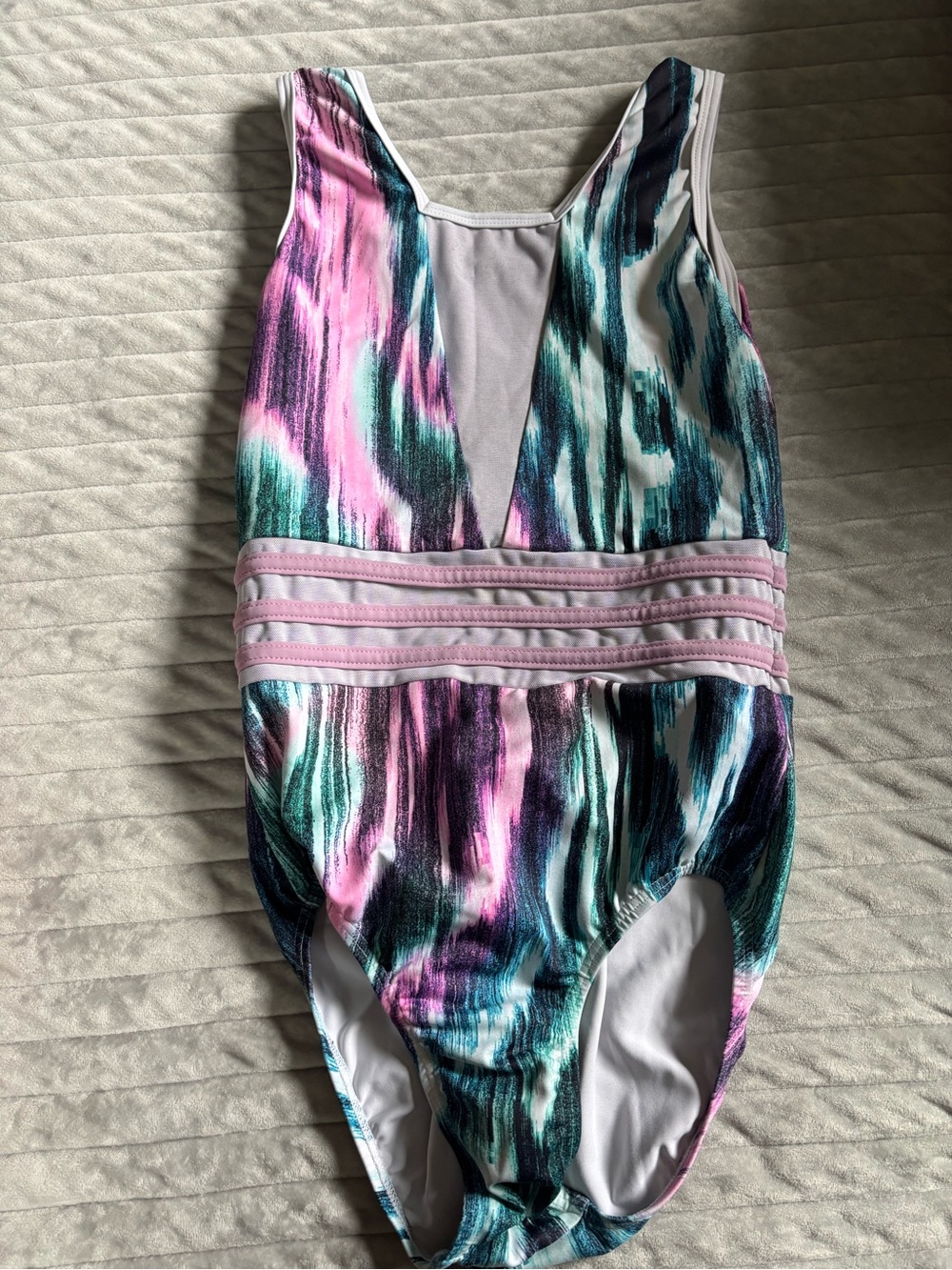 Kids Multicolor One-Piece Gymnastics Leotard by Sylvia P with Pink Band